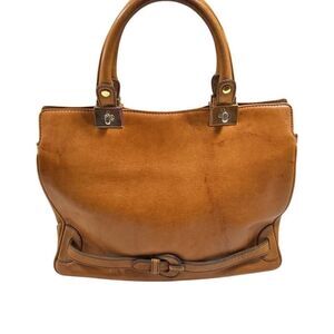 Gold Pfeil Leather Top Handle Bag Tan Brown Large Business Handbag 90s Vintage